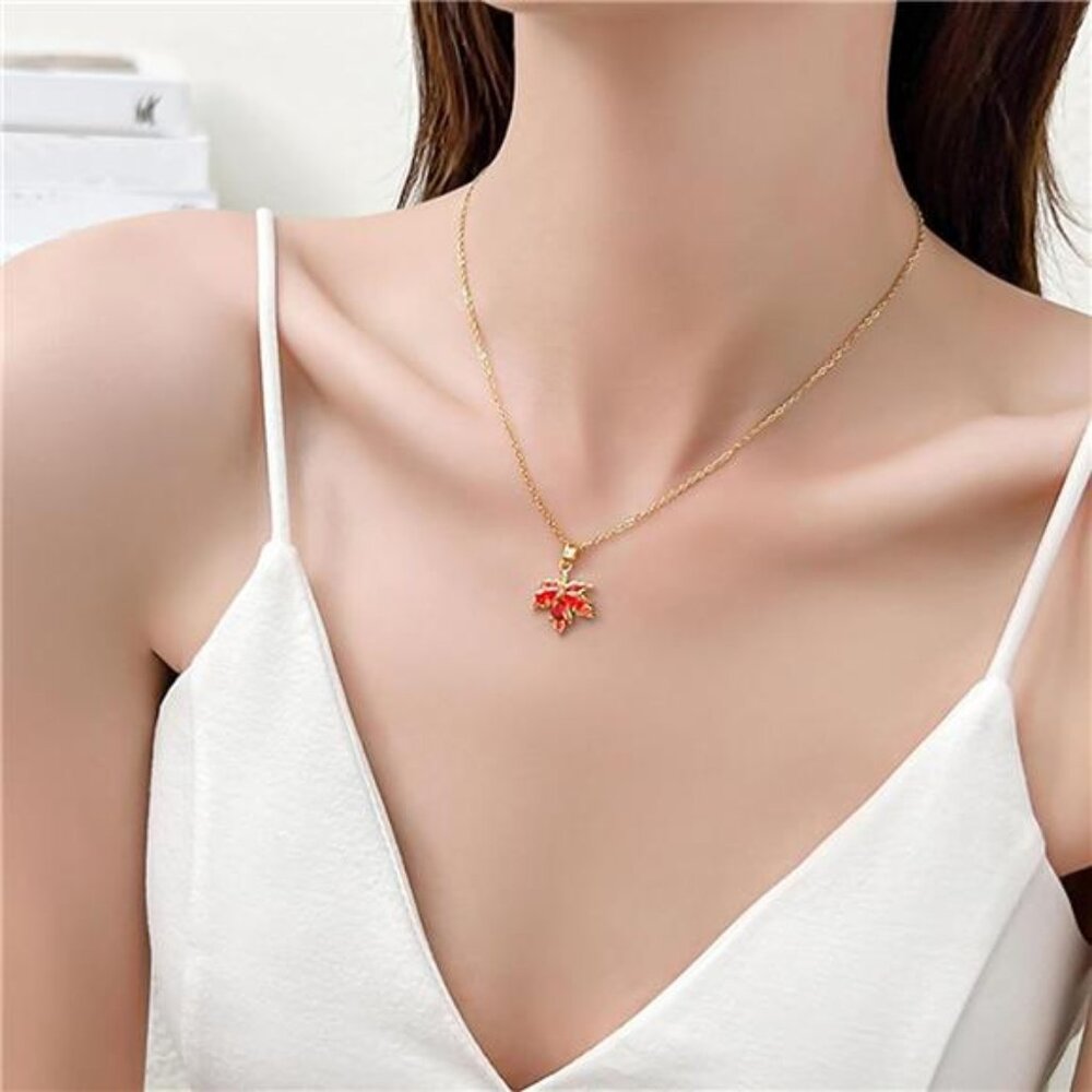 Maple leaf Dainty Chain Simple Pendant Necklace for Women Cute Cubic Zirconia - Picture 4 of 8